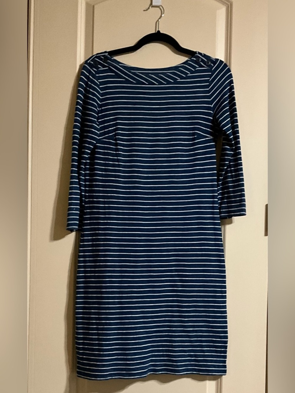 Talbots Navy & White Striped Long Sleeve Boatneck Dress